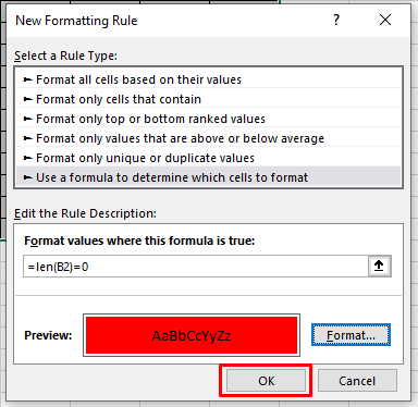 Conditional Formatting with len 6