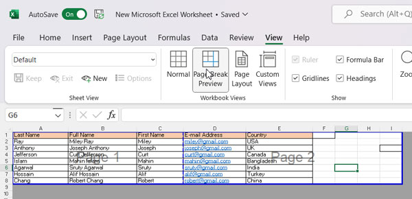Page break preview option 2