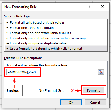Conditional Formatting Using MOD Function 4