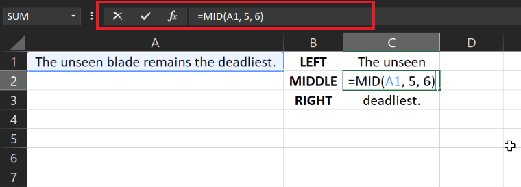 Excel Formula 'MID'