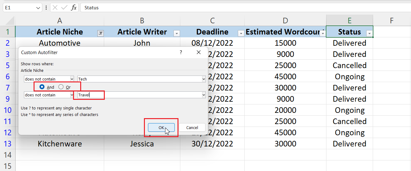 Filtering a Column with Two Criteria