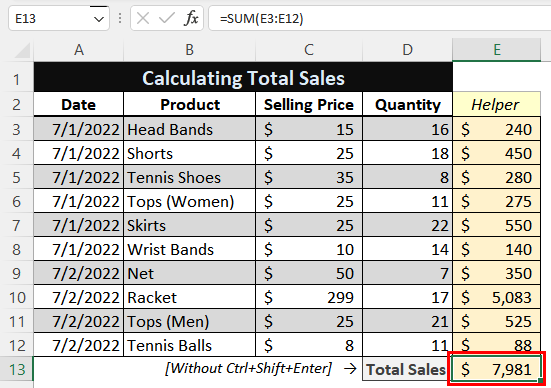 Calculating Total Sales with Multiple Array 4