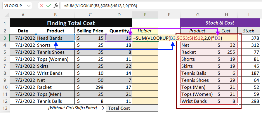 Finding Total Cost with Multiple Array Calculation 2