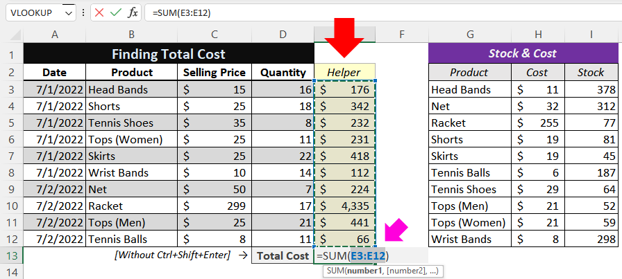 Finding Total Cost with Multiple Array Calculation 3