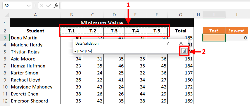 Minimum Value from an Array with Logical Function 10