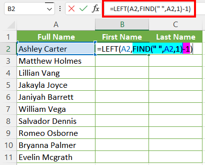 Separating Names Using Formulas 5