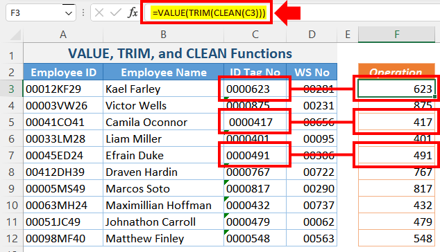 Using a Nested VALUE, TRIM, and CLEAN Functions 2