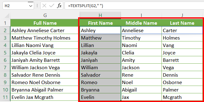 Using the TEXTSPLIT Function 10