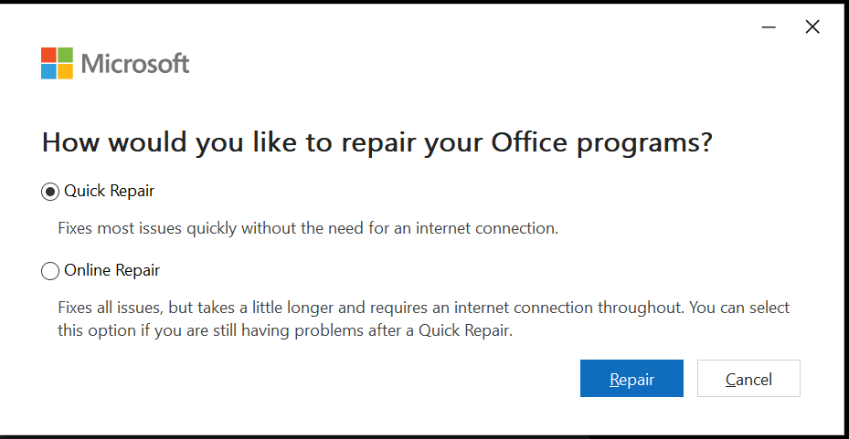 Repair Office programs