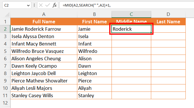 Splitting Cell Values with Text Functions in Excel 4
