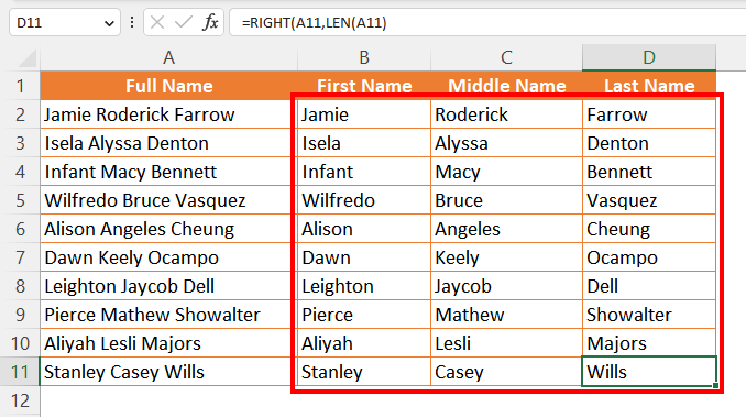 Splitting Cell Values with Text Functions in Excel 7