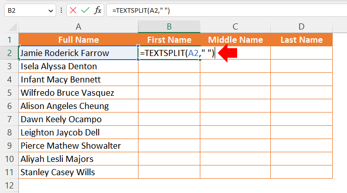 With the TEXTSPLIT Function (Excel for Microsoft 365) 1