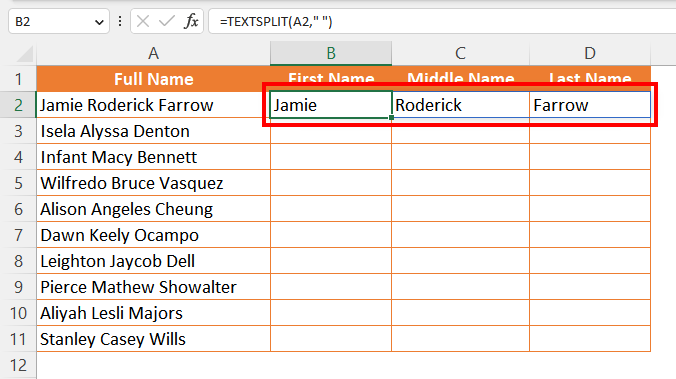 With the TEXTSPLIT Function (Excel for Microsoft 365) 2